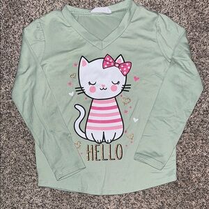 Beautees Long Sleeve Green and Pink Tee with Character Design